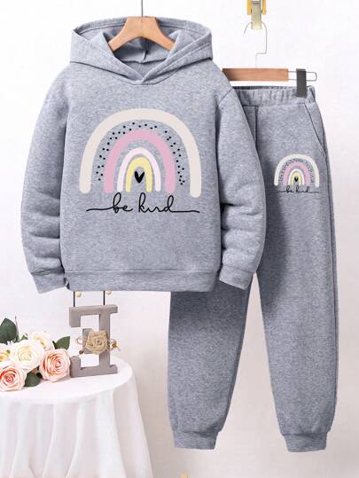 طقم هودي وبنطلون شتوي دفيء مطبوع برسوم كرتونية للمراهقات