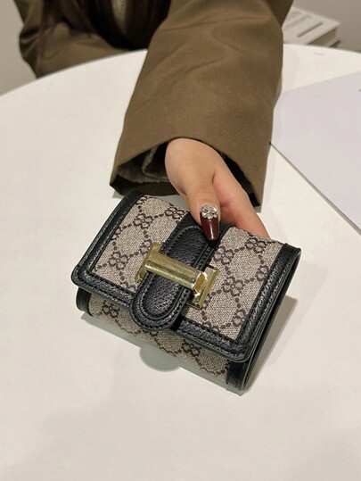 محفظة قصيرة النساء طباعة زهور كلاسيكية، طي ثلاثي الأغطية، متعددة الفتحات لبطاقات البنك والهوية مضادة للمسح،إصدار ريترو مدمجة