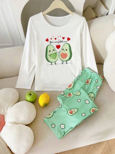 طقم نوم للفتيات الكبيرات بنمط الأفوكادو الجميل