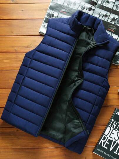 1 قطعة جاكيت رجالية بياقة عالية بدون أكمام، دافئة وأنيقة للخريف والشتاء، للموسم البارد