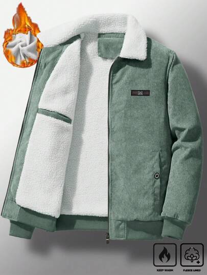 Manfinity Homme جاكيت خارجية كاجوال بأكمام طويلة وسحاب أمامي وجيب، تصميم بسيط للارتداء اليومي، للخريف والشتاء، مصنوعة من القطيفة